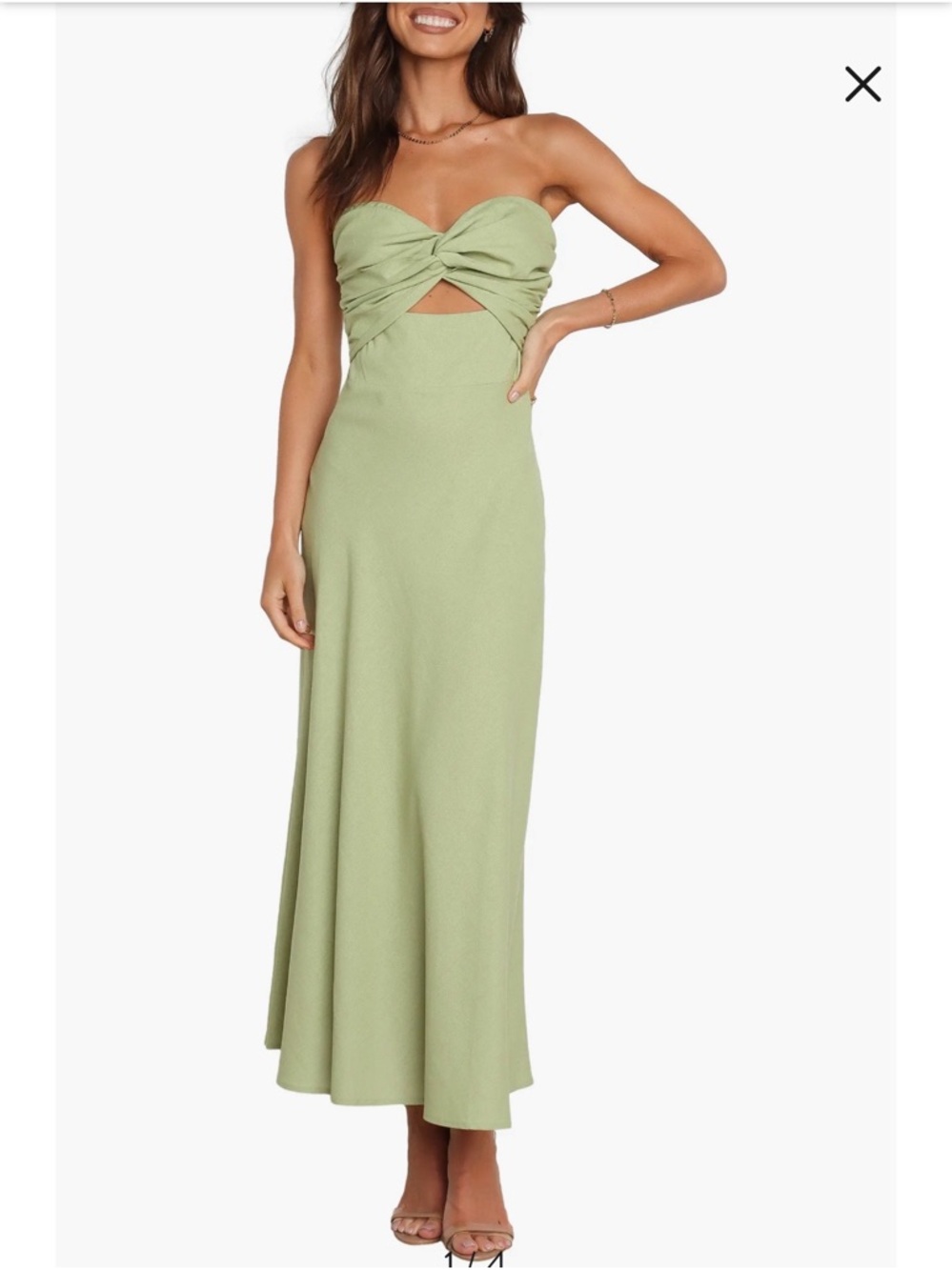Petal and Pup Rosetta Cutout Cotton and Linen Strapless Green Dress